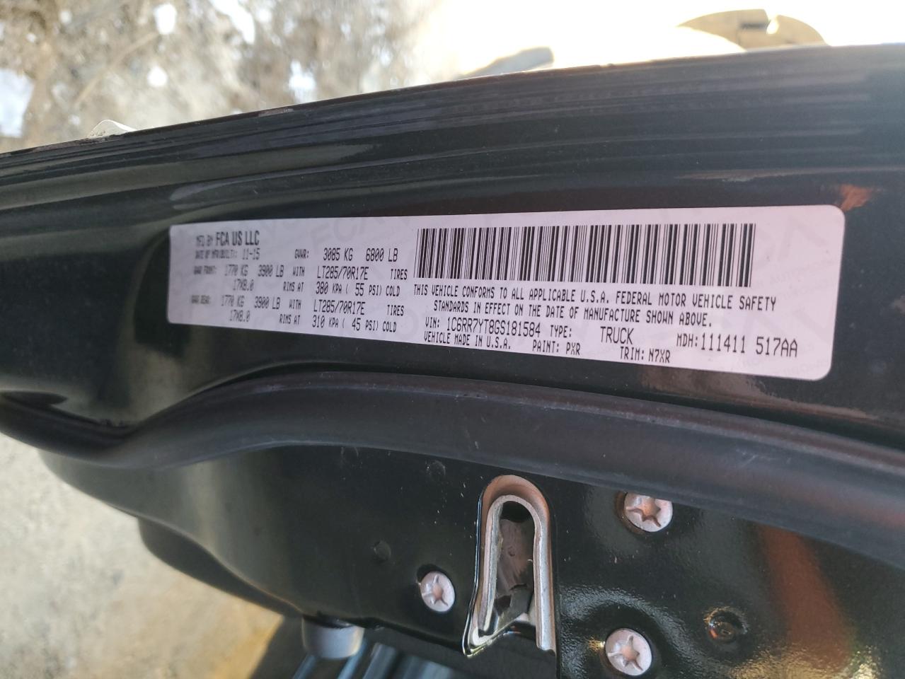 2016 Ram 1500 Rebel VIN: 1C6RR7YT8GS181584 Lot: 87573685