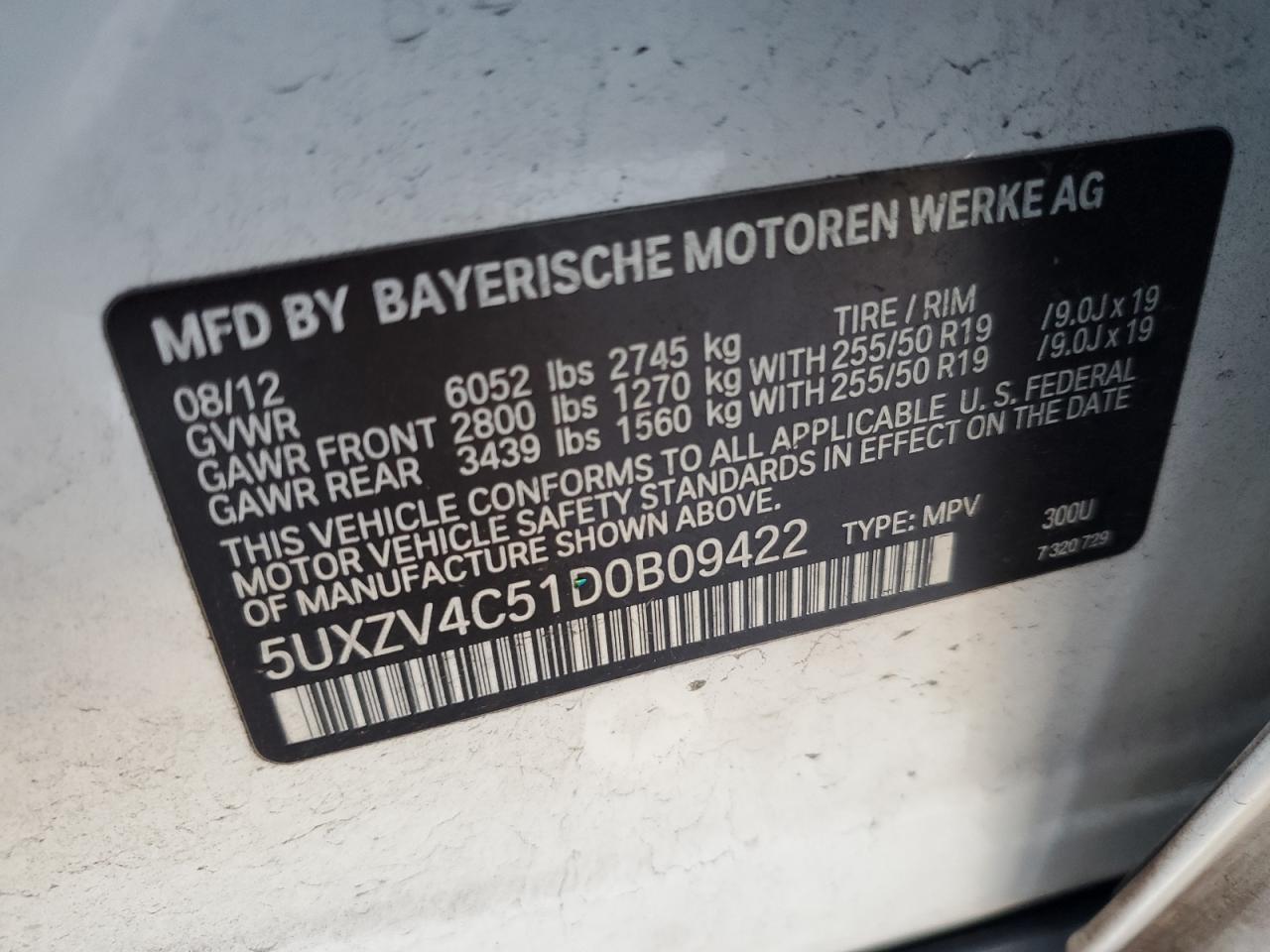 VIN 5UXZV4C51D0B09422 2013 BMW X5 no.13