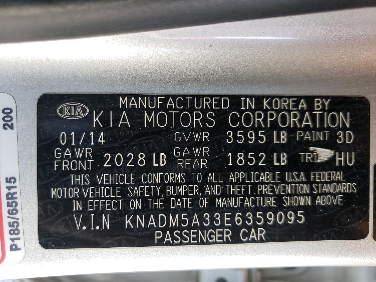 2014 Kia Rio Lx VIN: KNADM5A33E6359095 Lot: 88536745