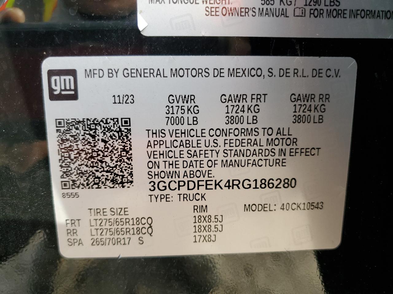 2024 Chevrolet Silverado K1500 Lt Trail Boss VIN: 3GCPDFEK4RG186280 Lot: 87312154