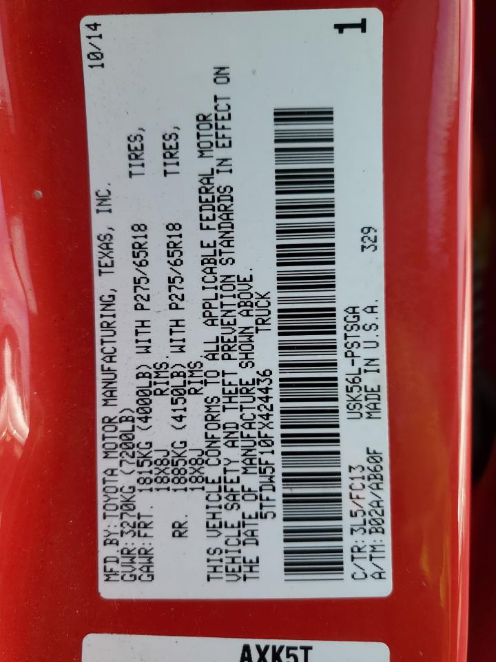 2015 Toyota Tundra Crewmax Sr5 VIN: 5TFDW5F10FX424436 Lot: 87034694