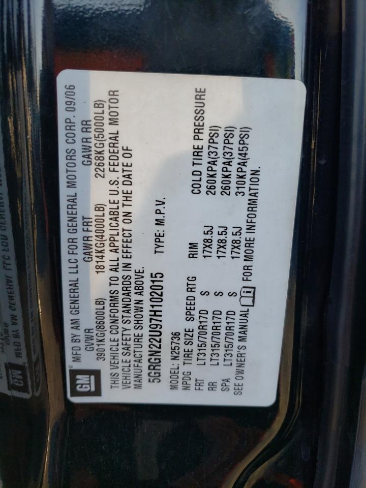 2007 Hummer H2 Sut VIN: 5GRGN22U97H102015 Lot: 42251885