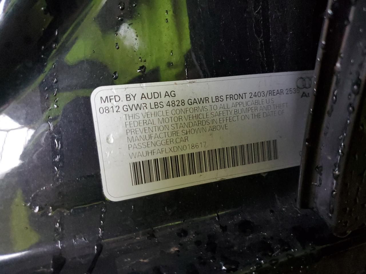 2013 Audi A4 Premium Plus VIN: WAUHFAFLXDN018617 Lot: 41516445