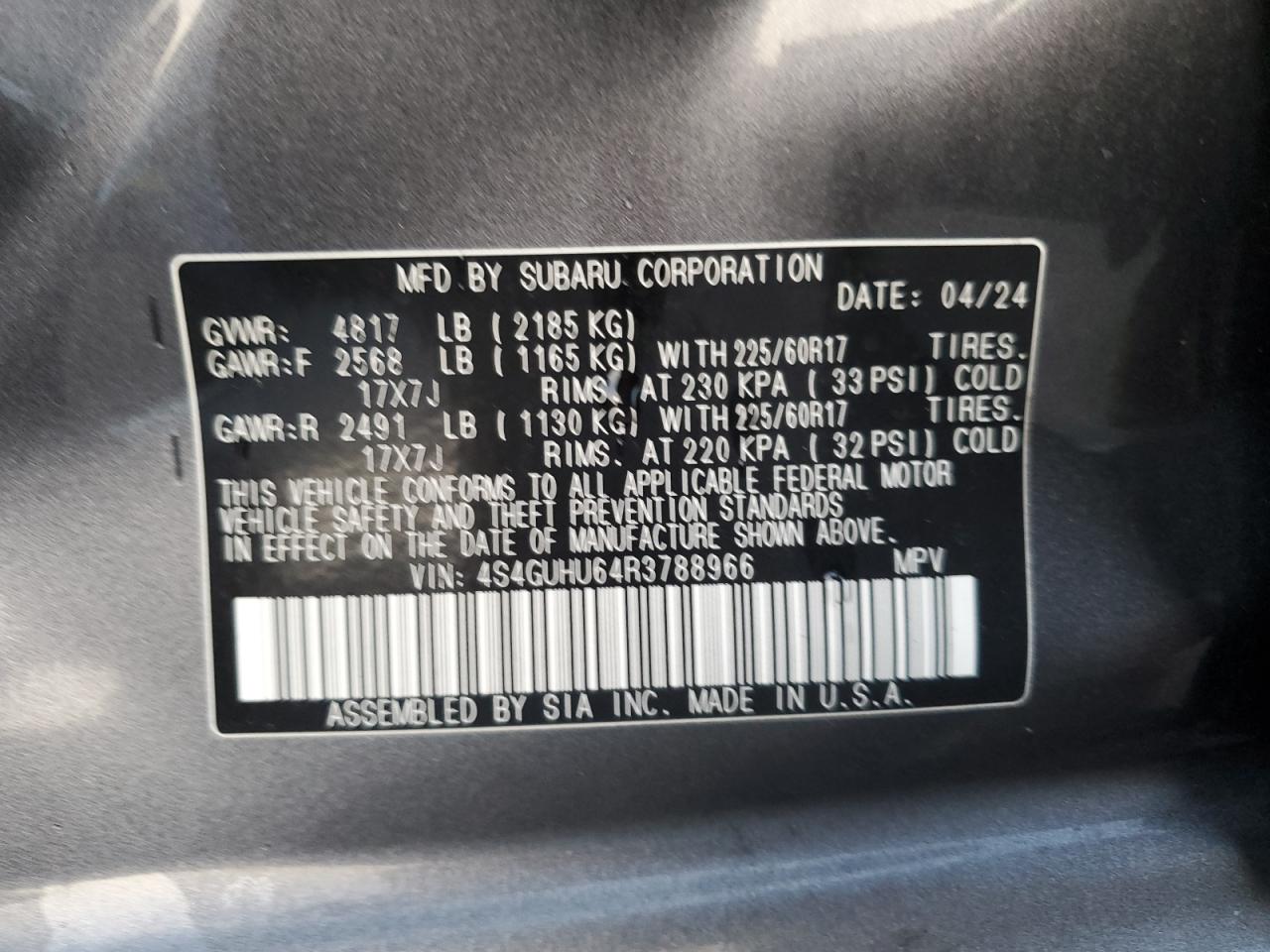 2024 Subaru Crosstrek Wilderness VIN: 4S4GUHU64R3788966 Lot: 88071665