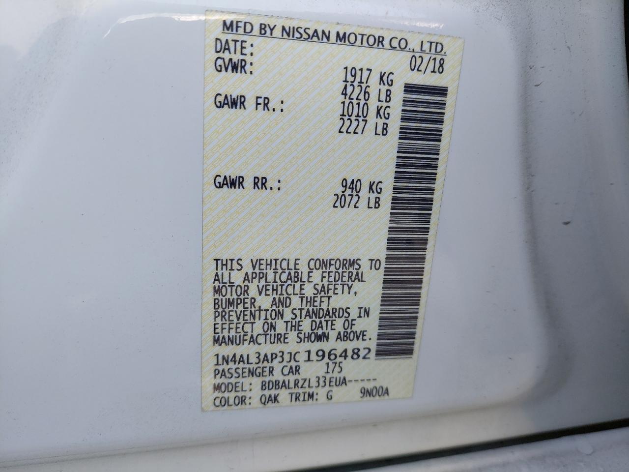 1N4AL3AP3JC196482 - 2018 NISSAN ALTIMA - #42656135