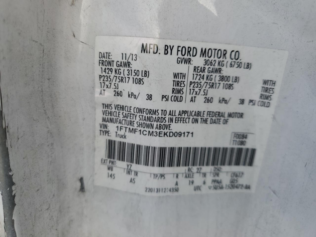 VIN 1FTMF1CM3EKD09171 2014 FORD All Models no.12