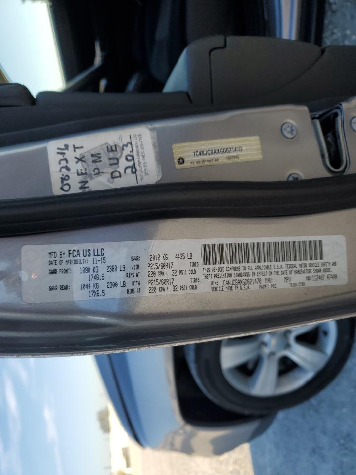 2016 Jeep Compass Sport VIN: 1C4NJCBAXGD621470 Lot: 41618275