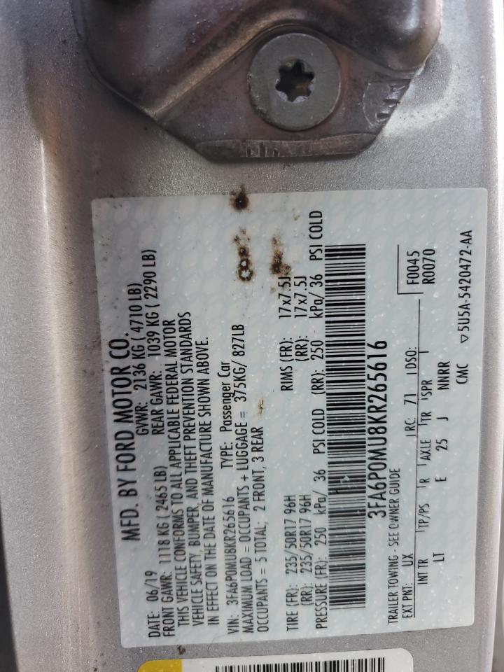 VIN 3FA6P0MU8KR265616 2019 FORD FUSION no.12