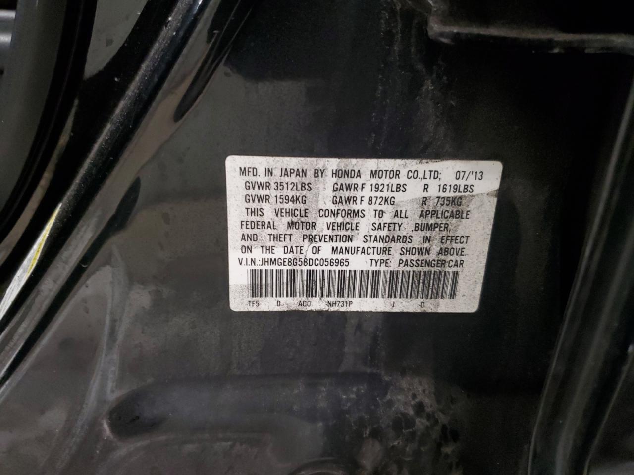 VIN JHMGE8G58DC056965 2013 HONDA FIT no.12