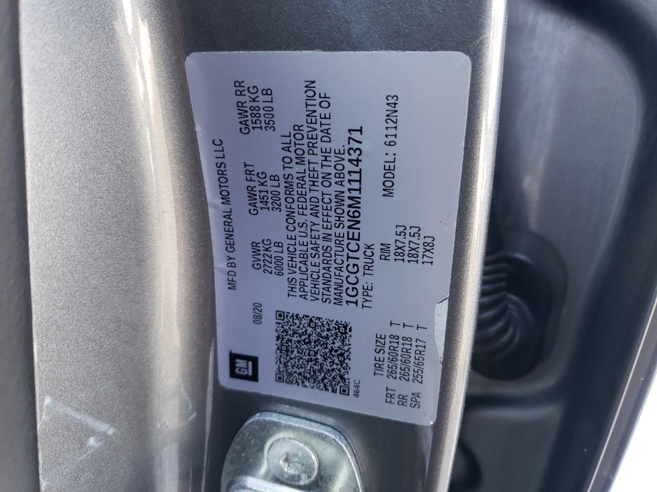 2021 Chevrolet Colorado Lt VIN: 1GCGTCEN6M1114371 Lot: 86538544