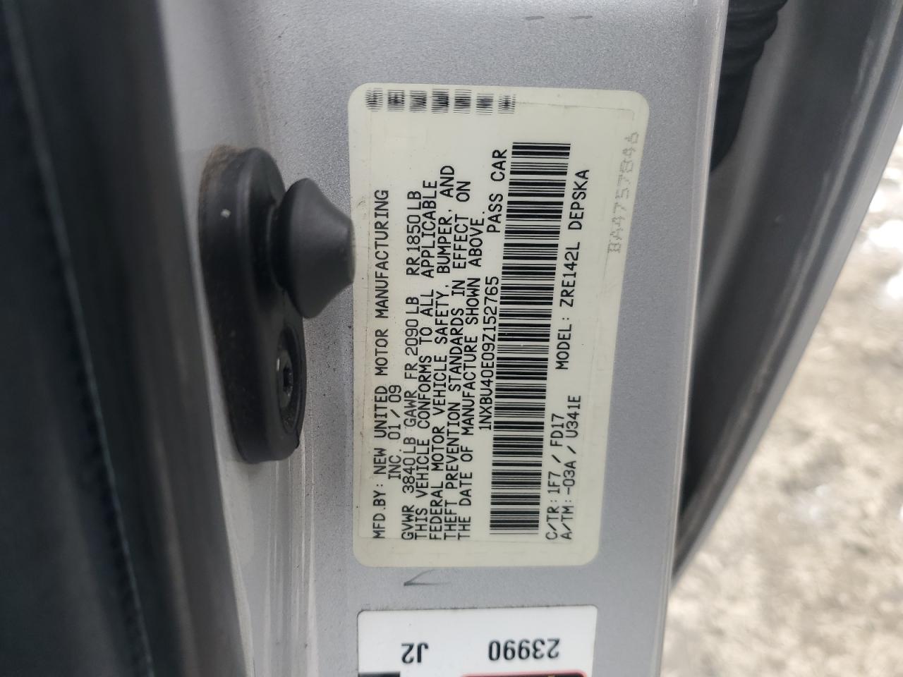 2009 Toyota Corolla Base VIN: 1NXBU40E09Z152765 Lot: 88861675