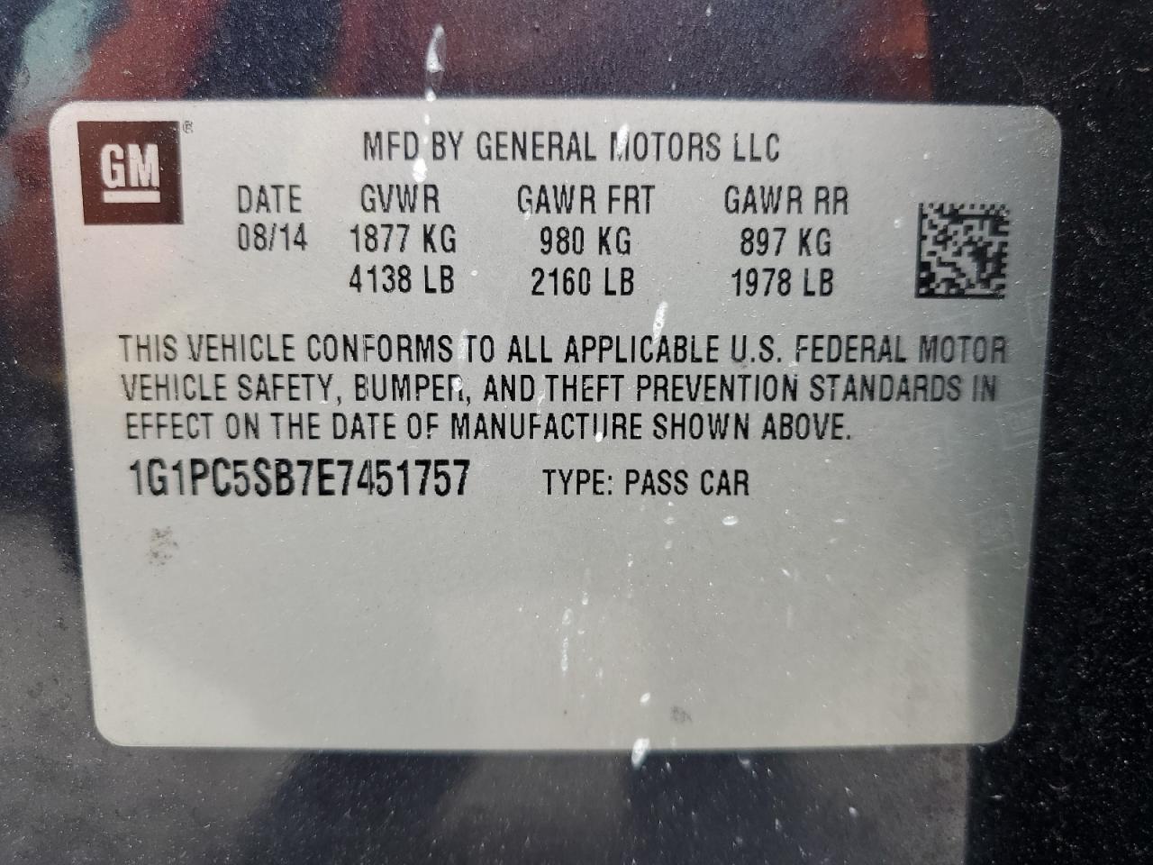 VIN 1G1PC5SB7E7451757 2014 CHEVROLET CRUZE no.12