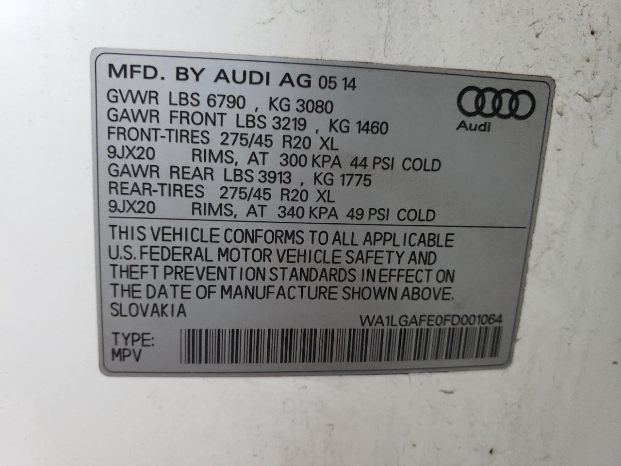 VIN WA1LGAFE0FD001064 2015 AUDI Q7 no.13