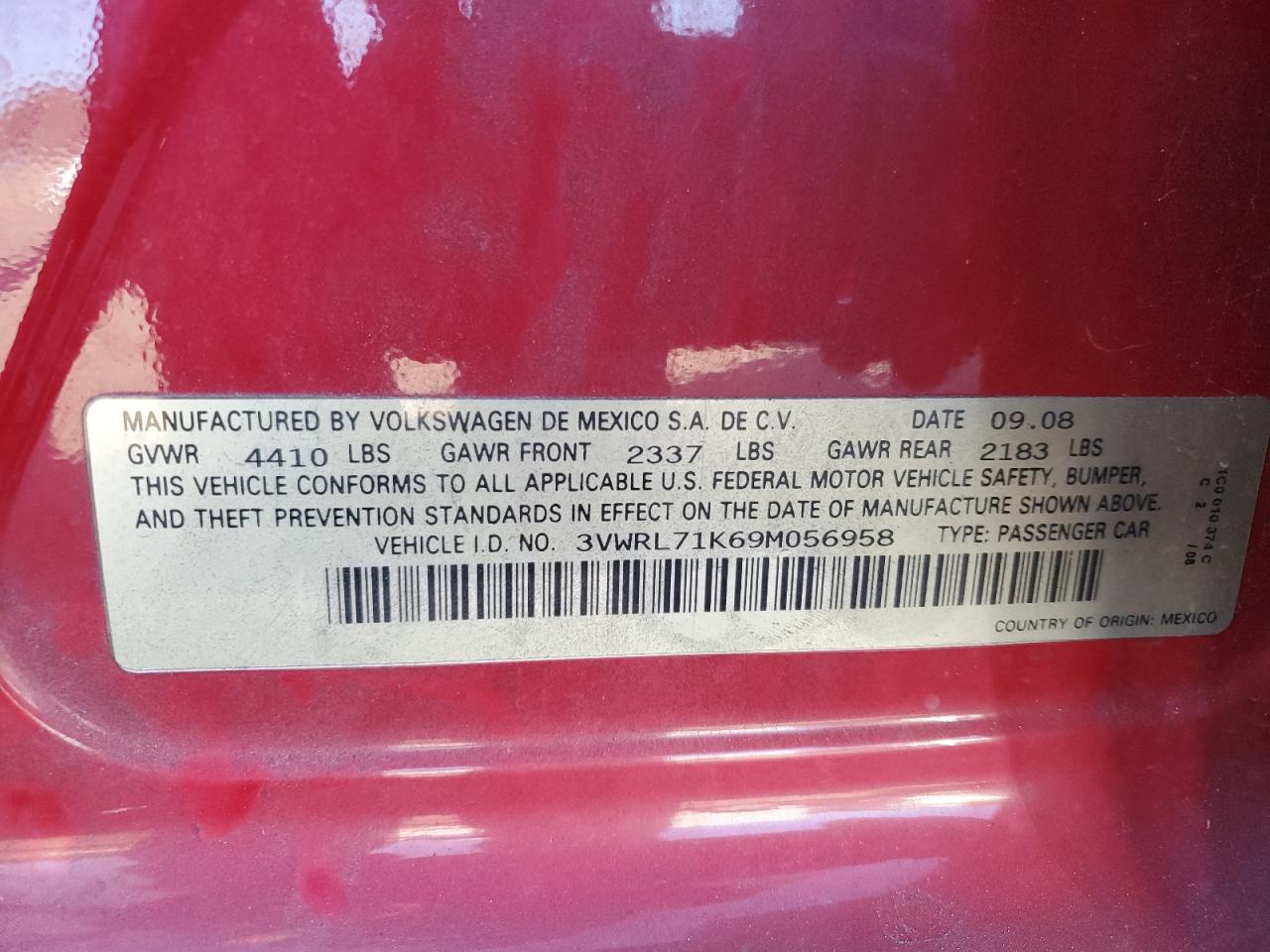 2009 Volkswagen Jetta Tdi VIN: 3VWRL71K69M056958 Lot: 88103795
