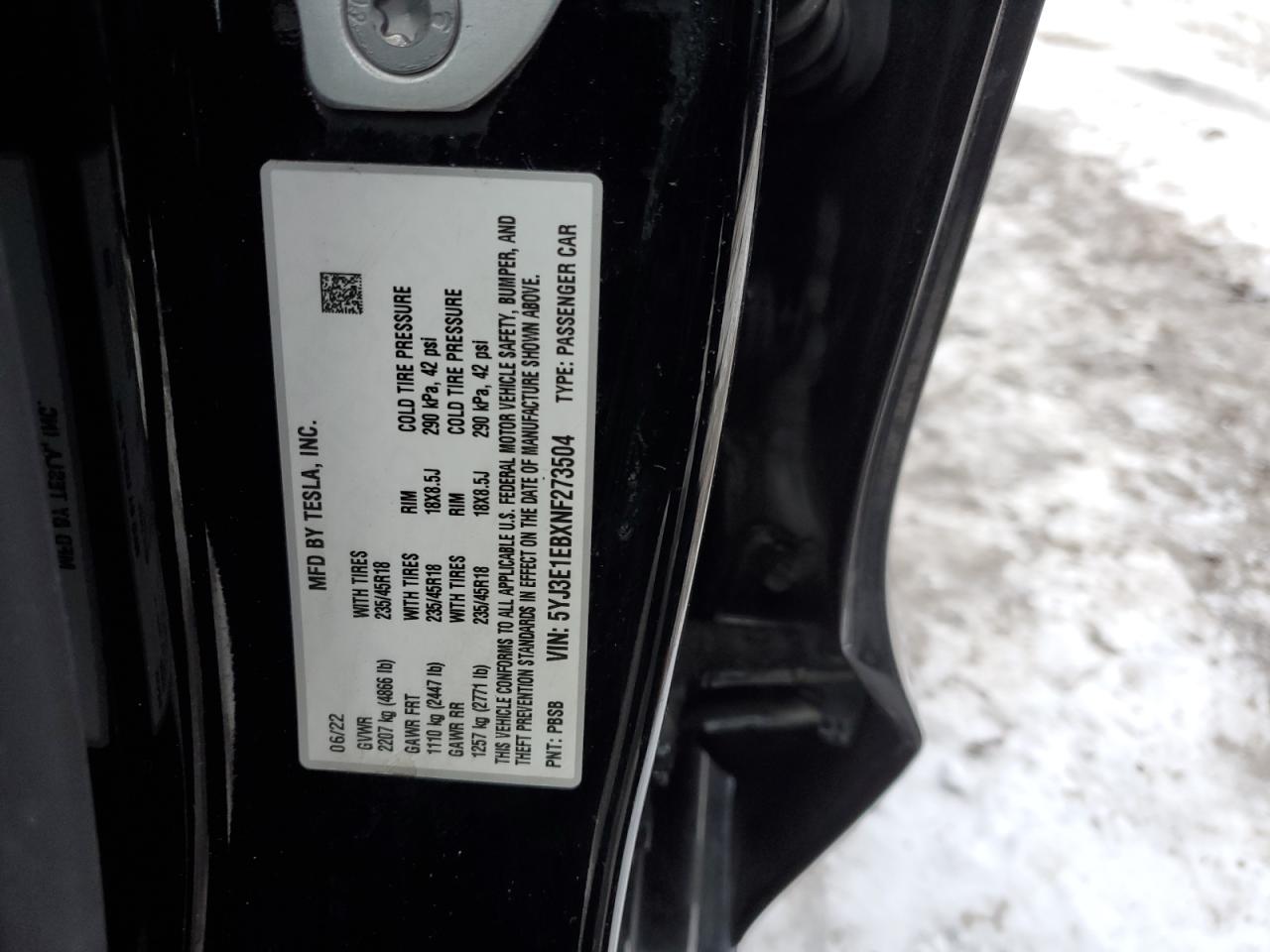 2022 Tesla Model 3 VIN: 5YJ3E1EBXNF2Y3504 Lot: 41372565