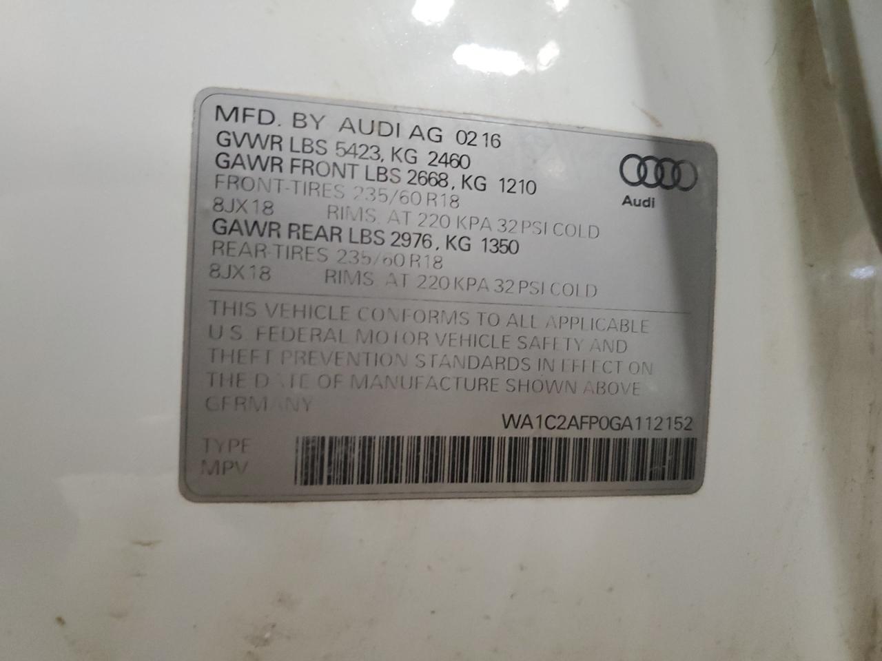 VIN WA1C2AFP0GA112152 2016 AUDI Q5 no.14