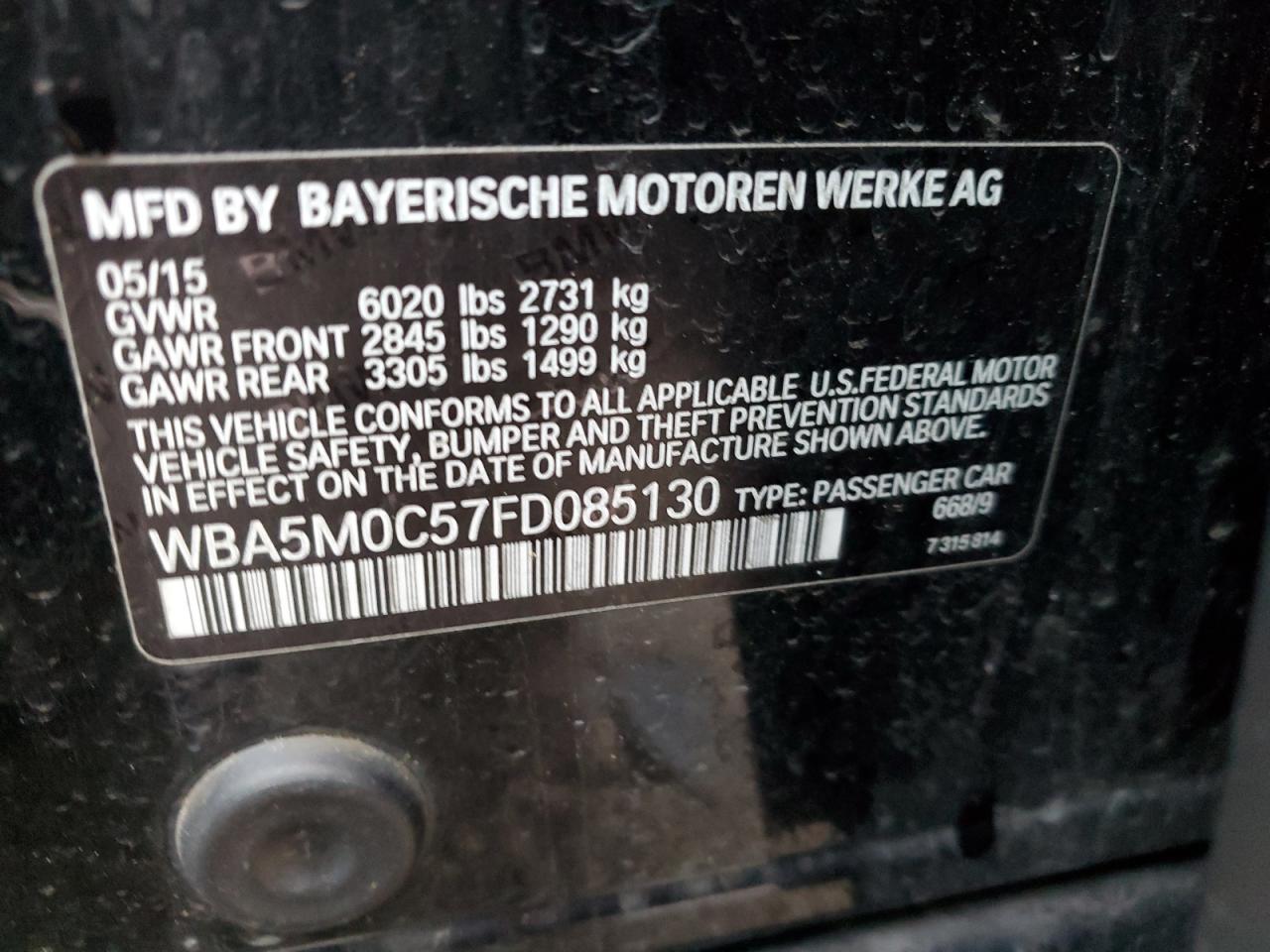 VIN WBA5M0C57FD085130 2015 BMW 5 SERIES no.12