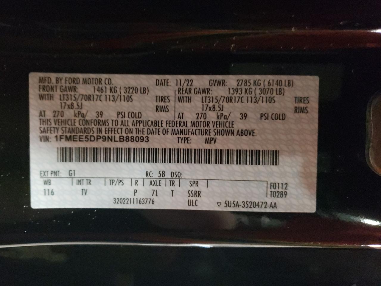 2022 Ford Bronco Base VIN: 1FMEE5DP9NLB88093 Lot: 88685705