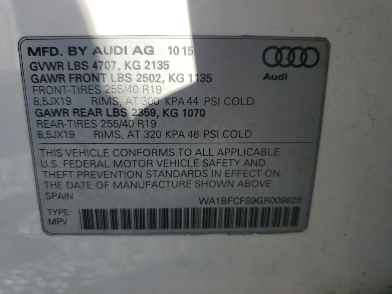 VIN WA1BFCFS9GR009829 2016 AUDI Q3 no.13