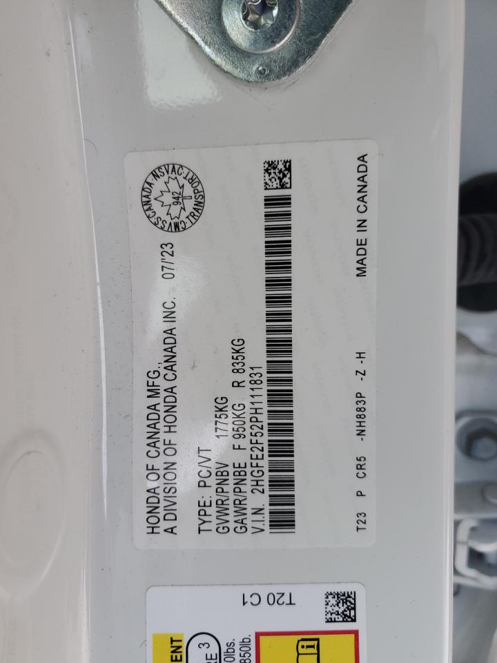 2023 Honda Civic Sport VIN: 2HGFE2F52PH111831 Lot: 89046235