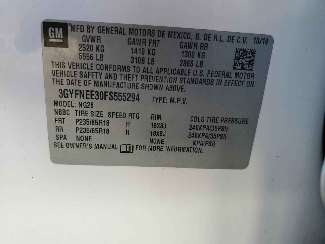 2015 Cadillac Srx Luxury Collection VIN: 3GYFNEE30FS555294 Lot: 88633565