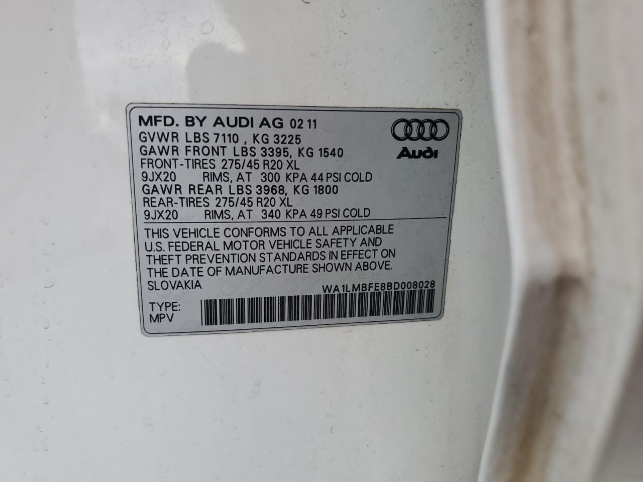 2011 Audi Q7 Premium Plus VIN: WA1LMBFE8BD008028 Lot: 89295525