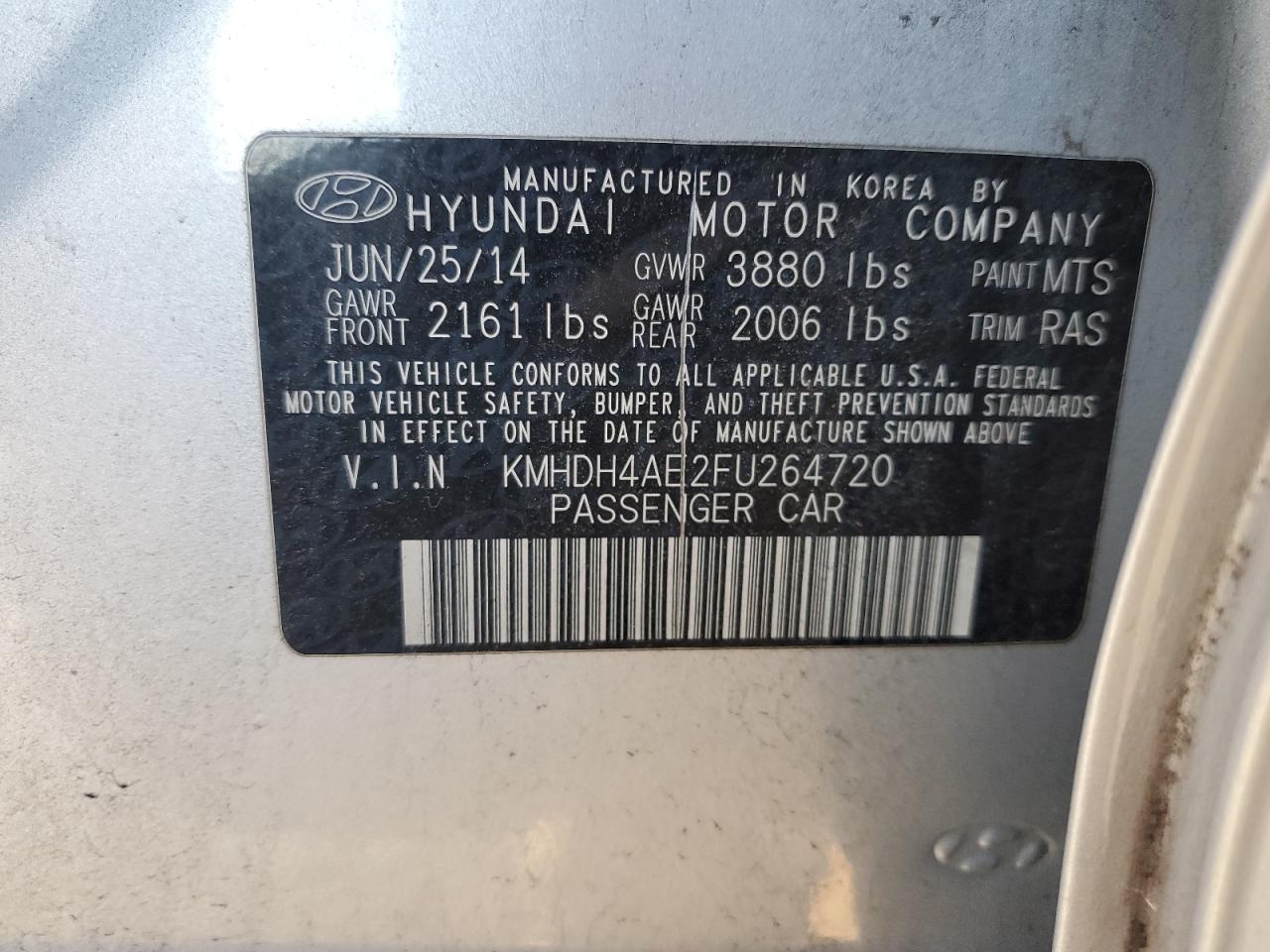 VIN KMHDH4AE2FU264720 2015 HYUNDAI ELANTRA no.13