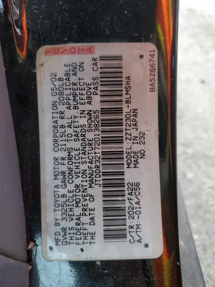 2002 Toyota Celica Gt VIN: JTDDR32T720138265 Lot: 87661215