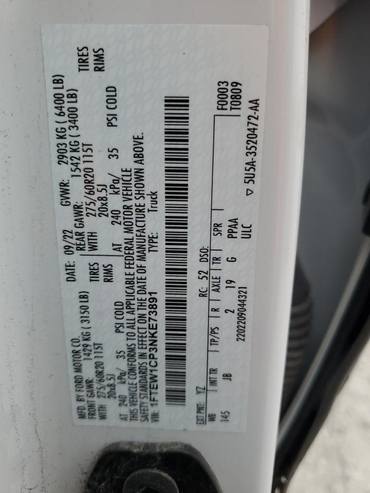 2022 Ford F150 Supercrew VIN: 1FTEW1CP3NKE73891 Lot: 88816595