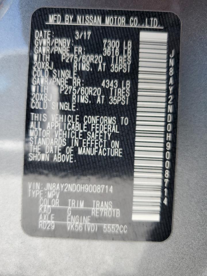 JN8AY2ND0H9008714 2017 NISSAN ARMADA - Image 14
