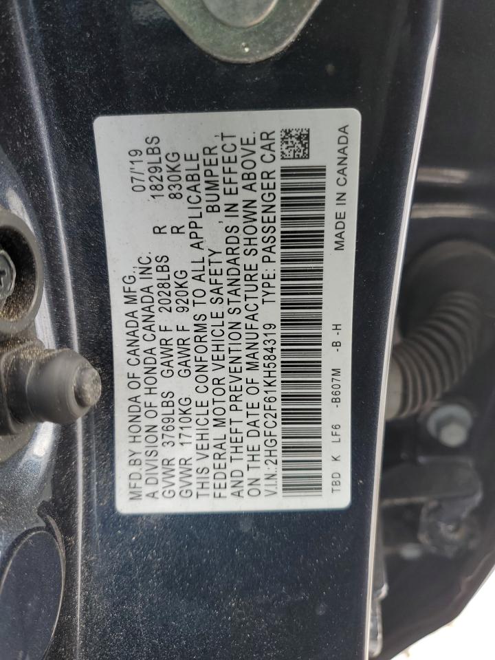 2019 Honda Civic Lx VIN: 2HGFC2F61KH584319 Lot: 88451215