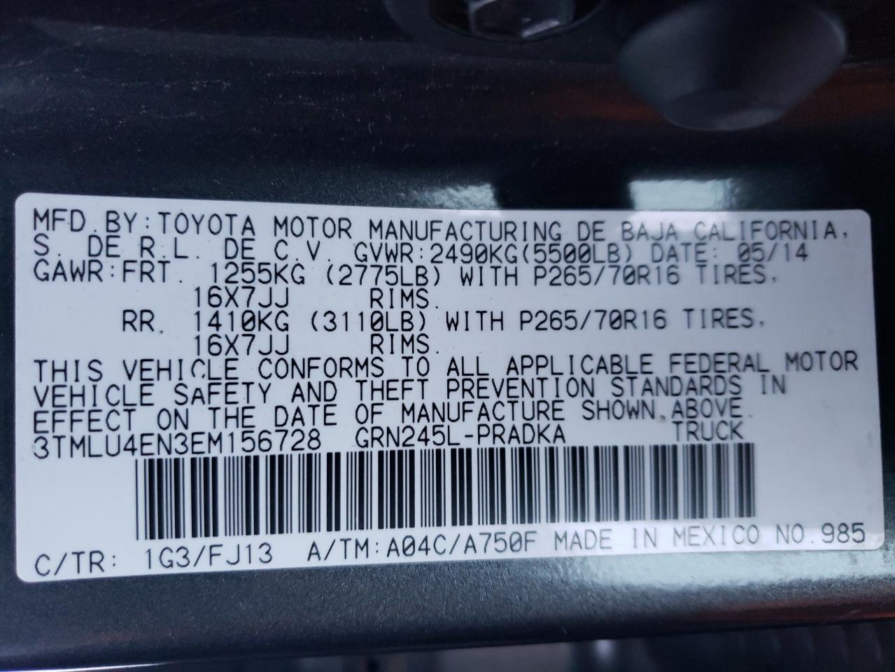 2014 Toyota Tacoma Double Cab VIN: 3TMLU4EN3EM156728 Lot: 87228534