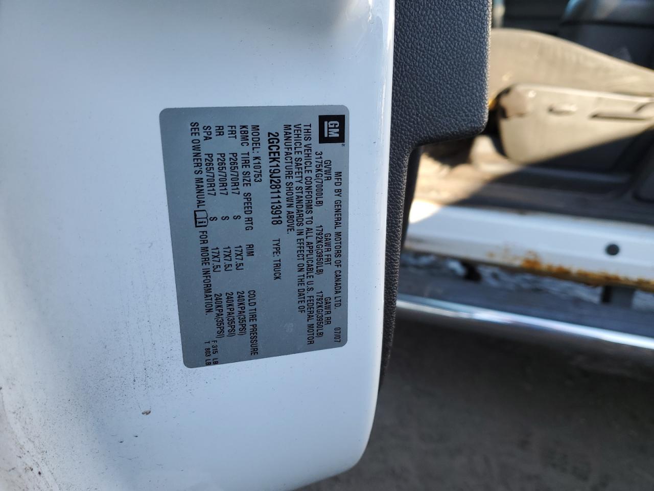 2008 Chevrolet Silverado K1500 VIN: 2GCEK19J281113918 Lot: 41825455