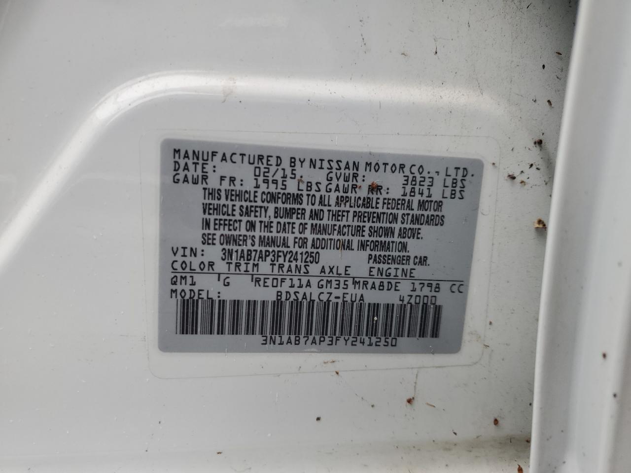 VIN 3N1AB7AP3FY241250 2015 NISSAN SENTRA no.12