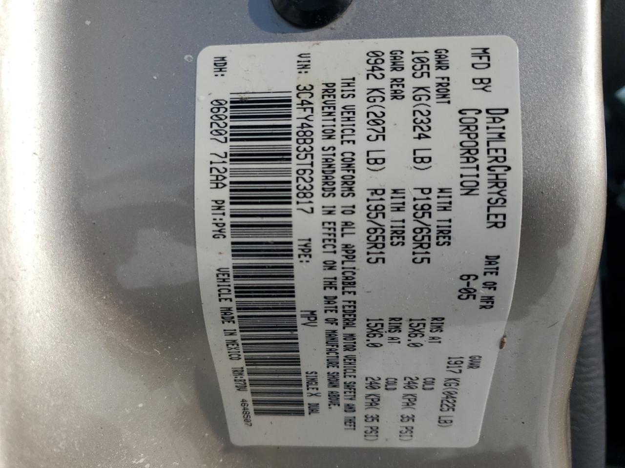 2005 Chrysler Pt Cruiser VIN: 3C4FY48B35T623817 Lot: 88988135