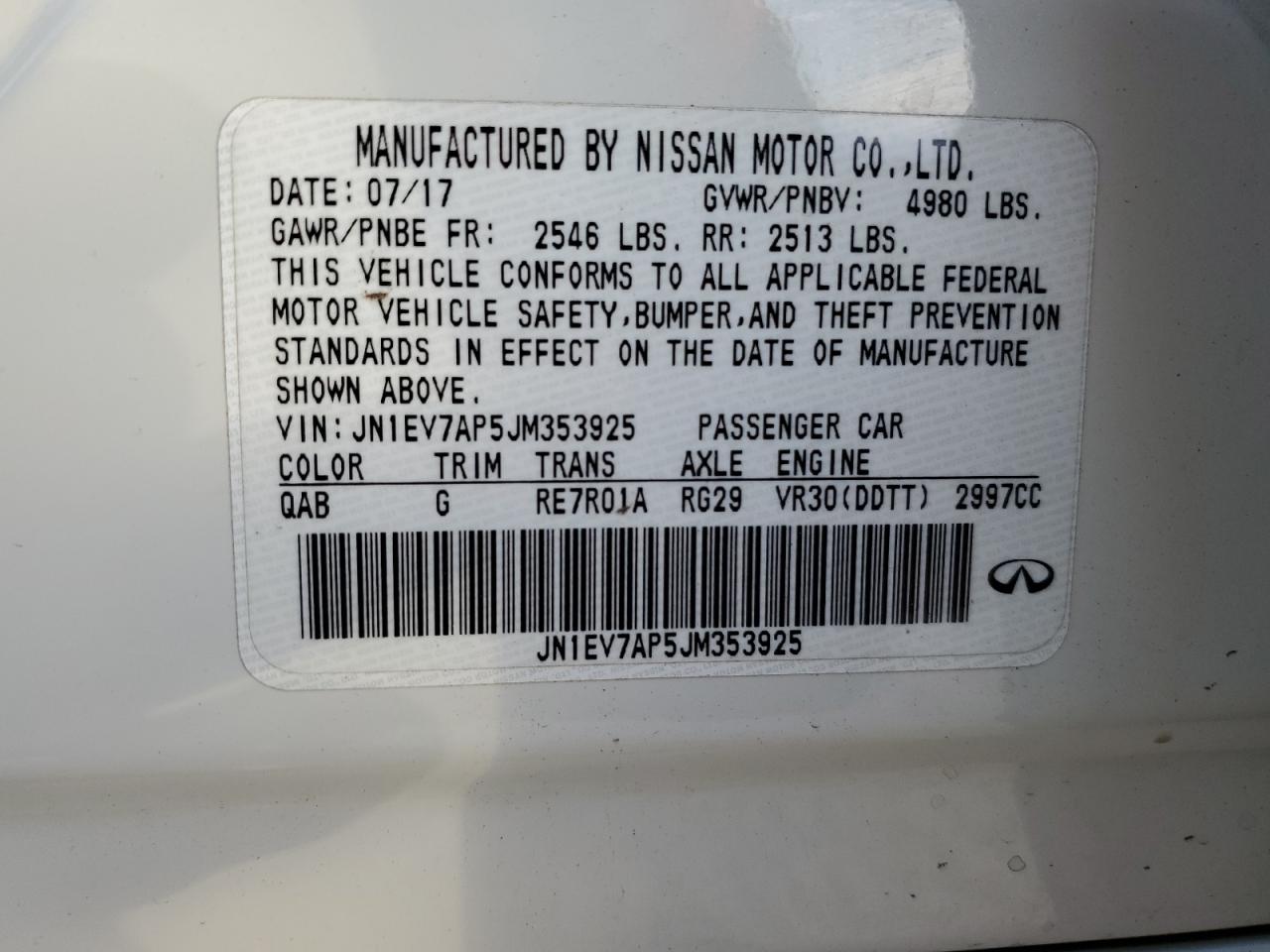 2018 Infiniti Q50 Luxe VIN: JN1EV7AP5JM353925 Lot: 64407975