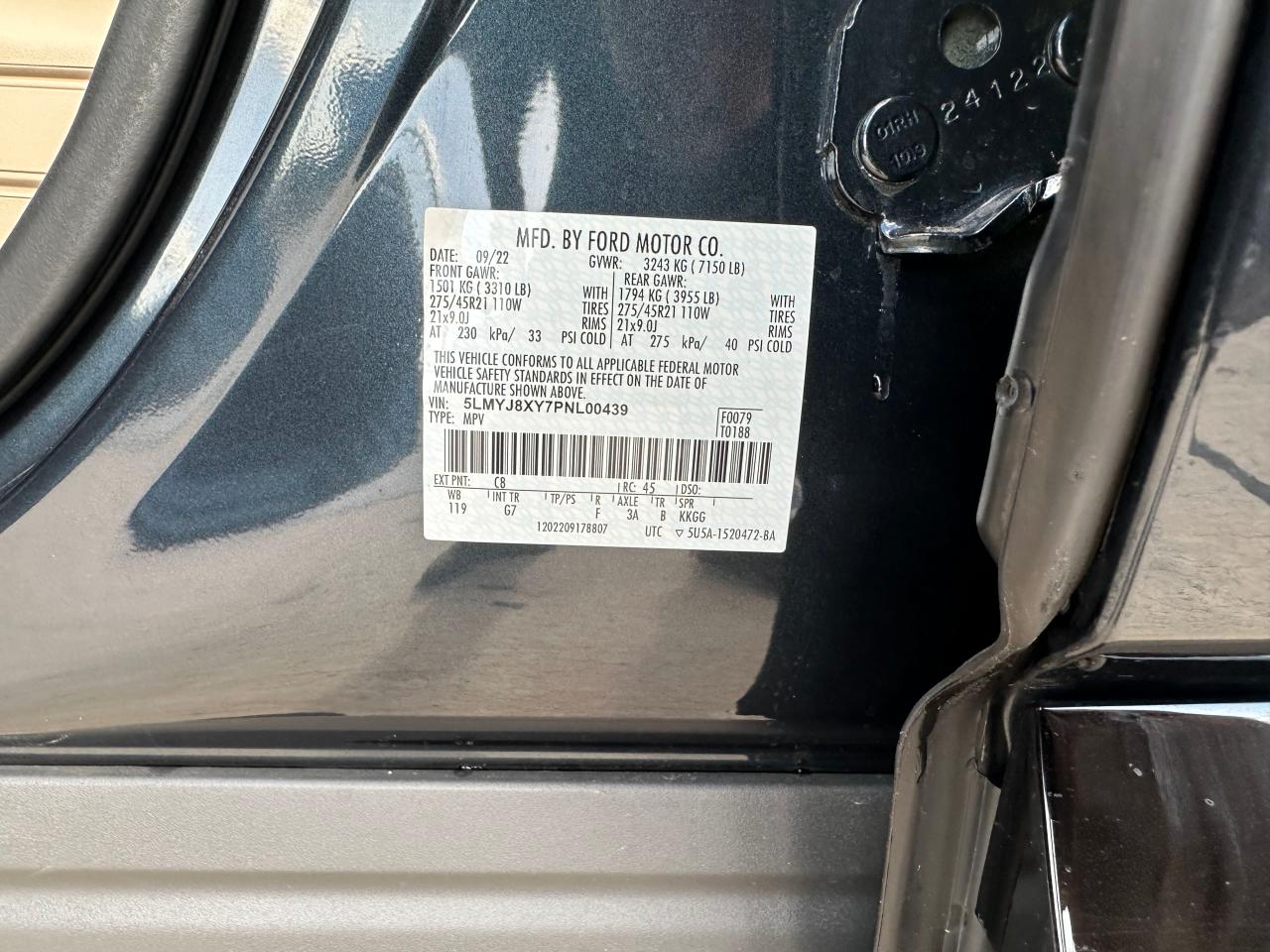 2023 Lincoln Aviator Grand Touring VIN: 5LMYJ8XY7PNL00439 Lot: 88280835