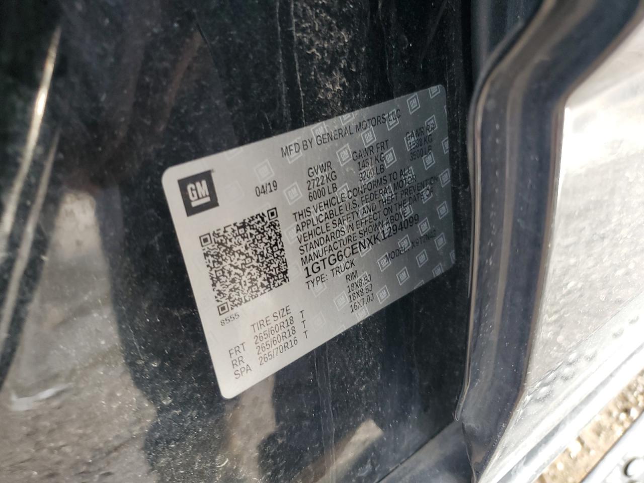 2019 GMC Canyon Sle VIN: 1GTG6CENXK1294099 Lot: 86753324