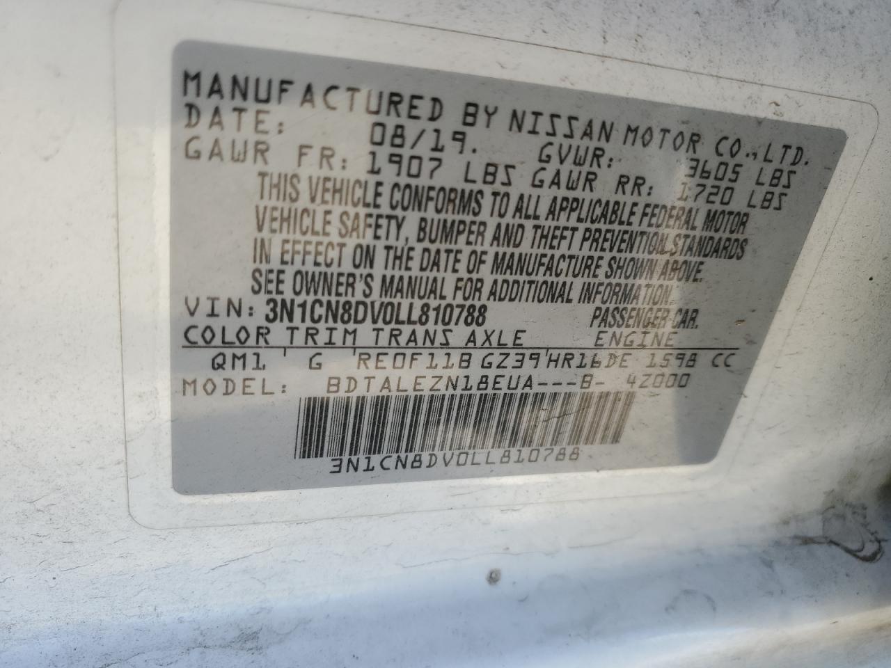 VIN 3N1CN8DV0LL810788 2020 NISSAN VERSA no.13