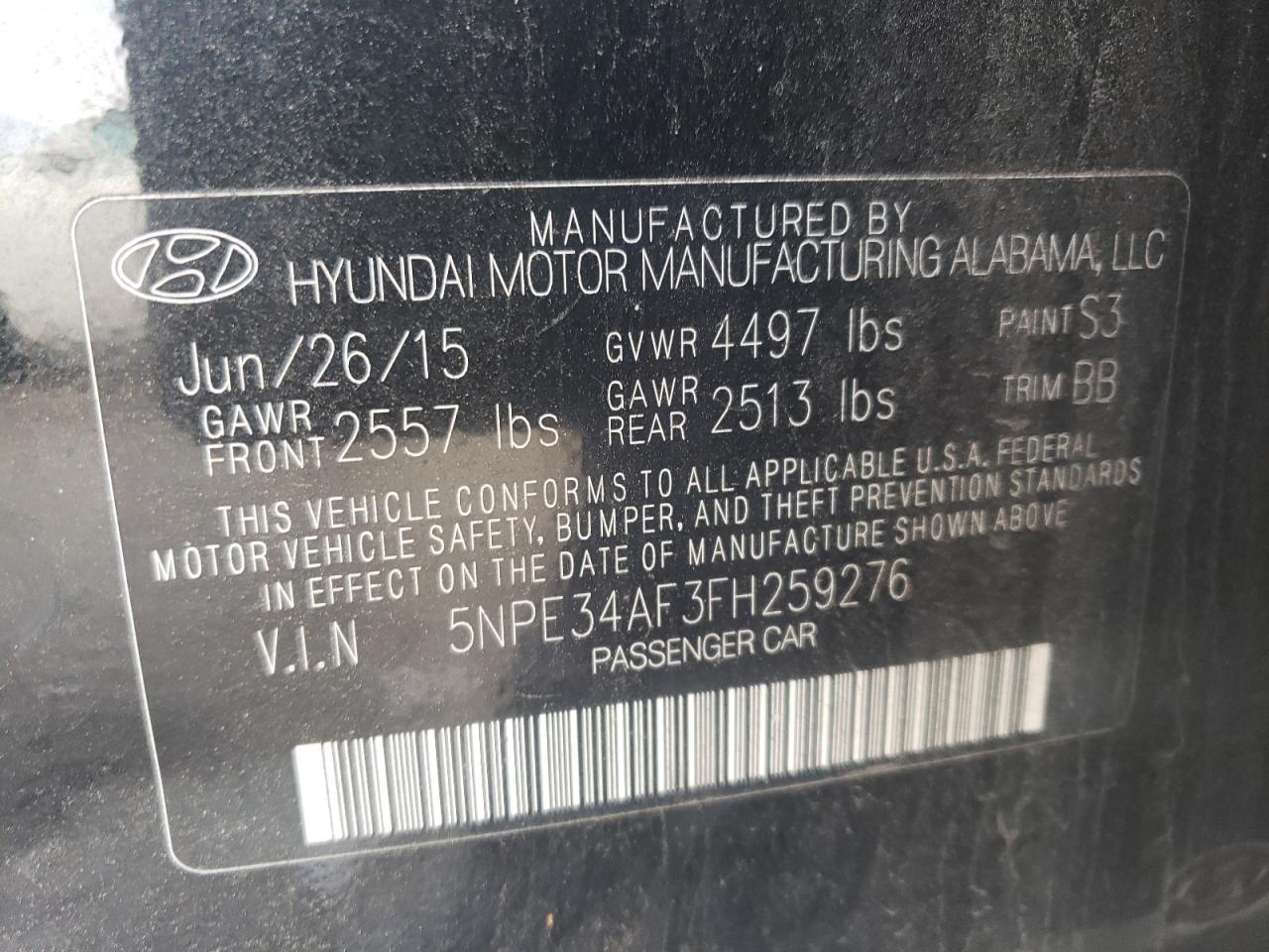 VIN 5NPE34AF3FH259276 2015 HYUNDAI SONATA no.12