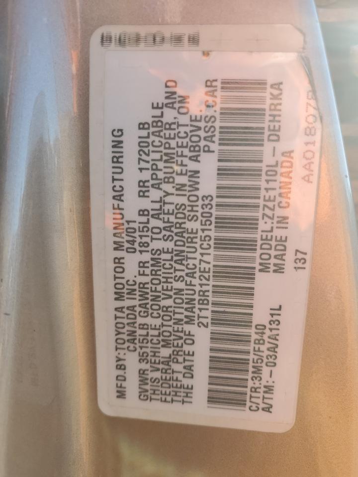 2001 Toyota Corolla Ce VIN: 2T1BR12E71C515033 Lot: 64364235