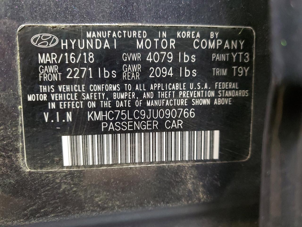 VIN KMHC75LC9JU090766 2018 HYUNDAI IONIQ no.12