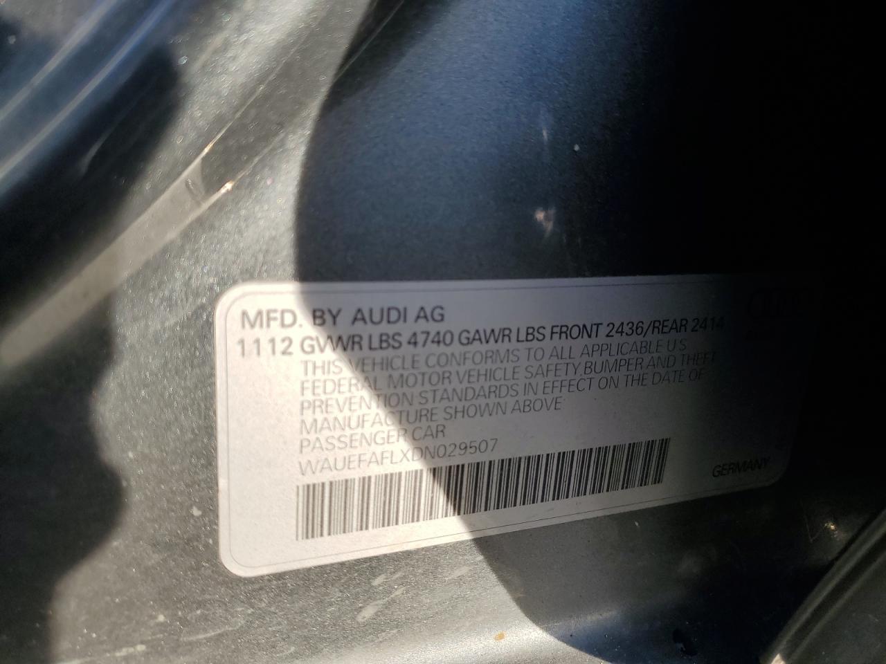 2013 Audi A4 Premium Plus VIN: WAUEFAFLXDN029507 Lot: 88666135