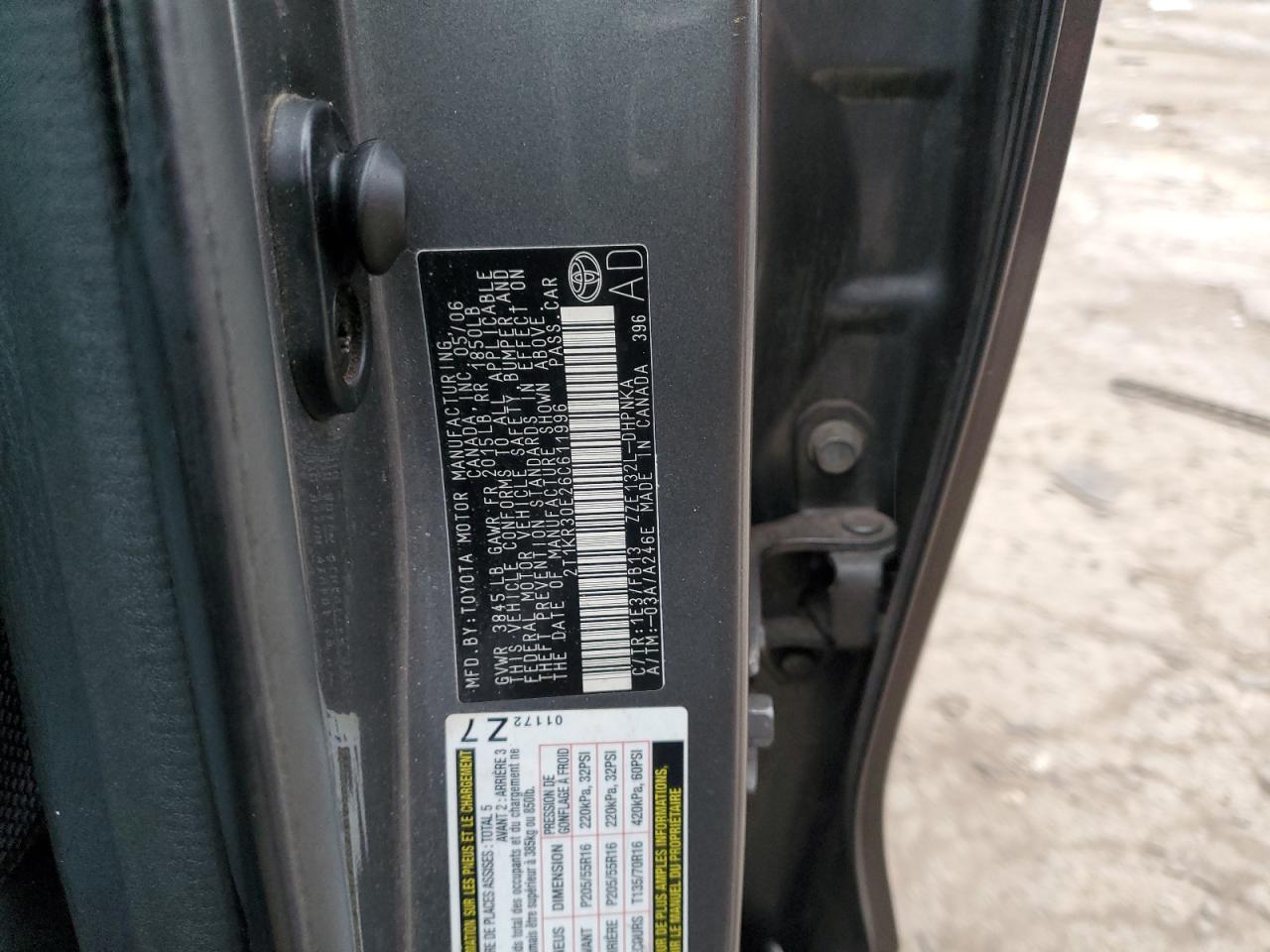 2006 Toyota Corolla Matrix Xr VIN: 2T1KR30E26C611996 Lot: 41372625