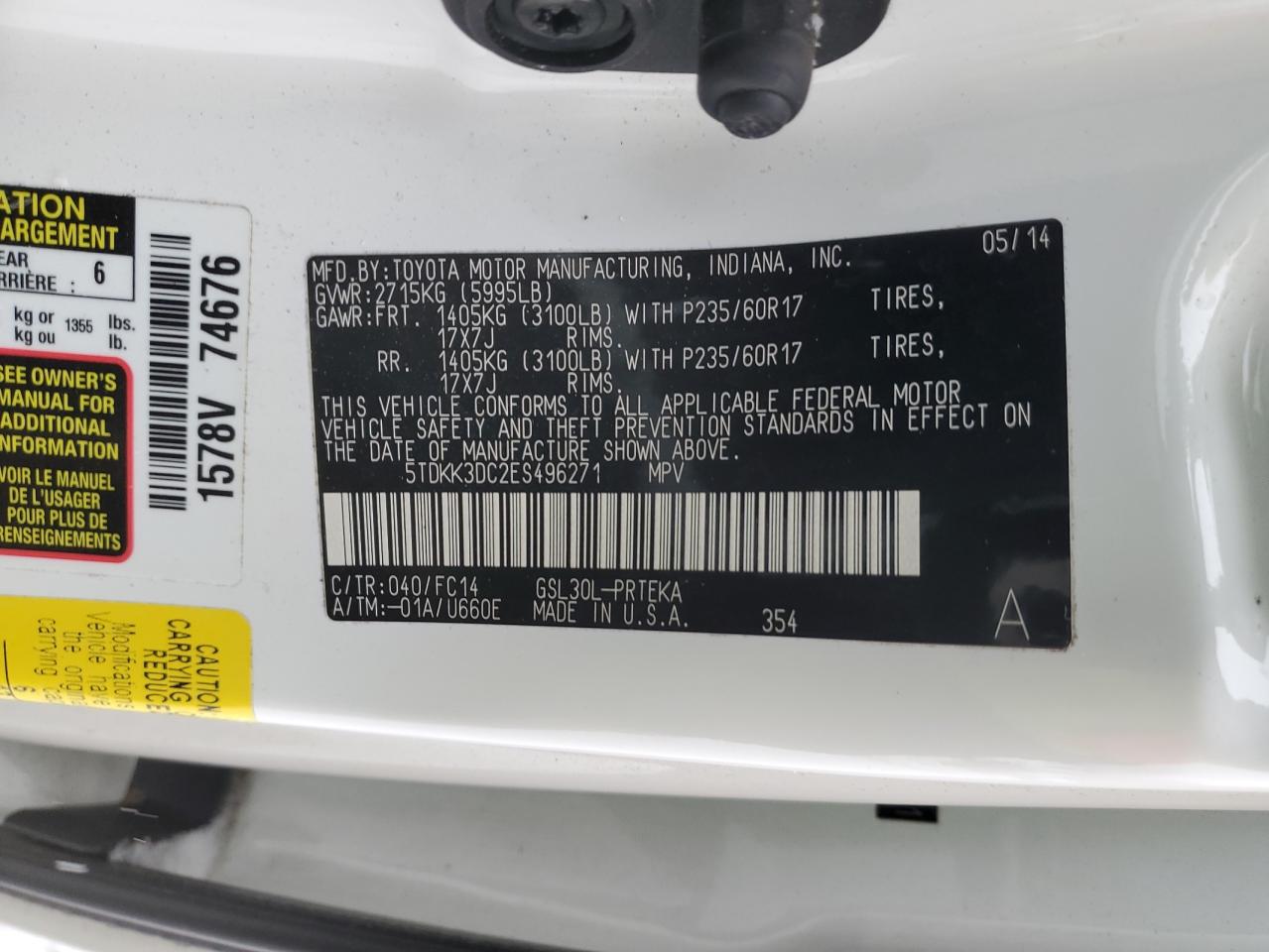 VIN 5TDKK3DC2ES496271 2014 TOYOTA All Models no.13