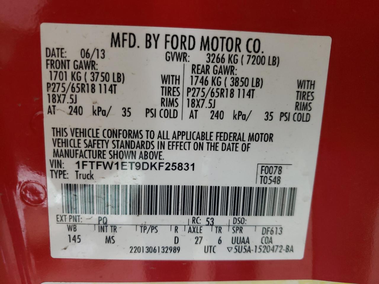 VIN 1FTFW1ET9DKF25831 2013 FORD F-150 no.13