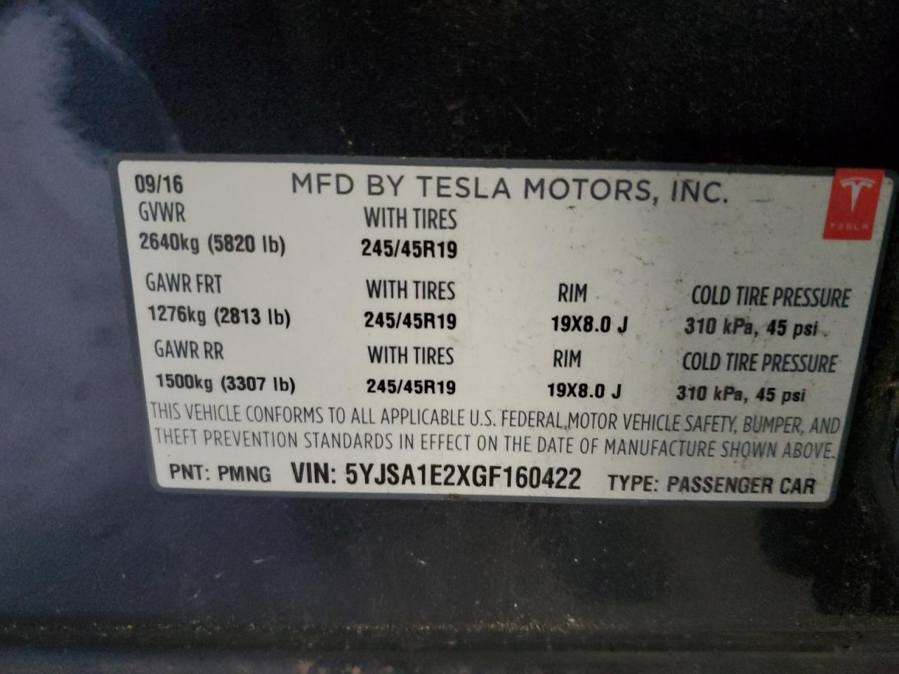 VIN 5YJSA1E2XGF160422 2016 TESLA MODEL S no.13