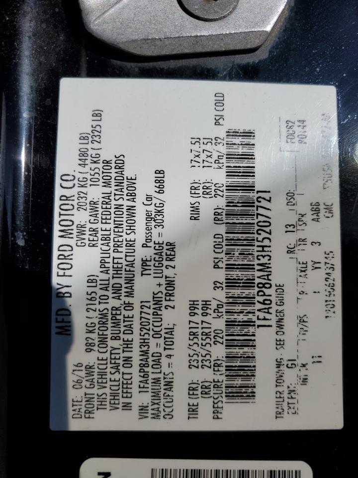 2017 Ford Mustang VIN: 1FA6P8AM3H5207721 Lot: 88697805