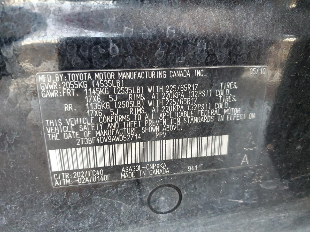 2010 Toyota Rav4 VIN: 2T3BF4DV9AW052714 Lot: 87869695