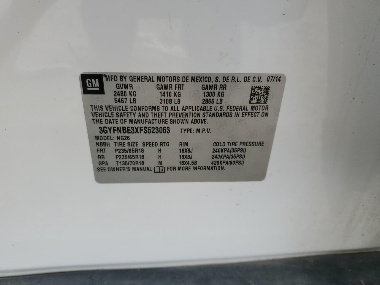 2015 Cadillac Srx Luxury Collection VIN: 3GYFNBE3XFS523063 Lot: 41521565